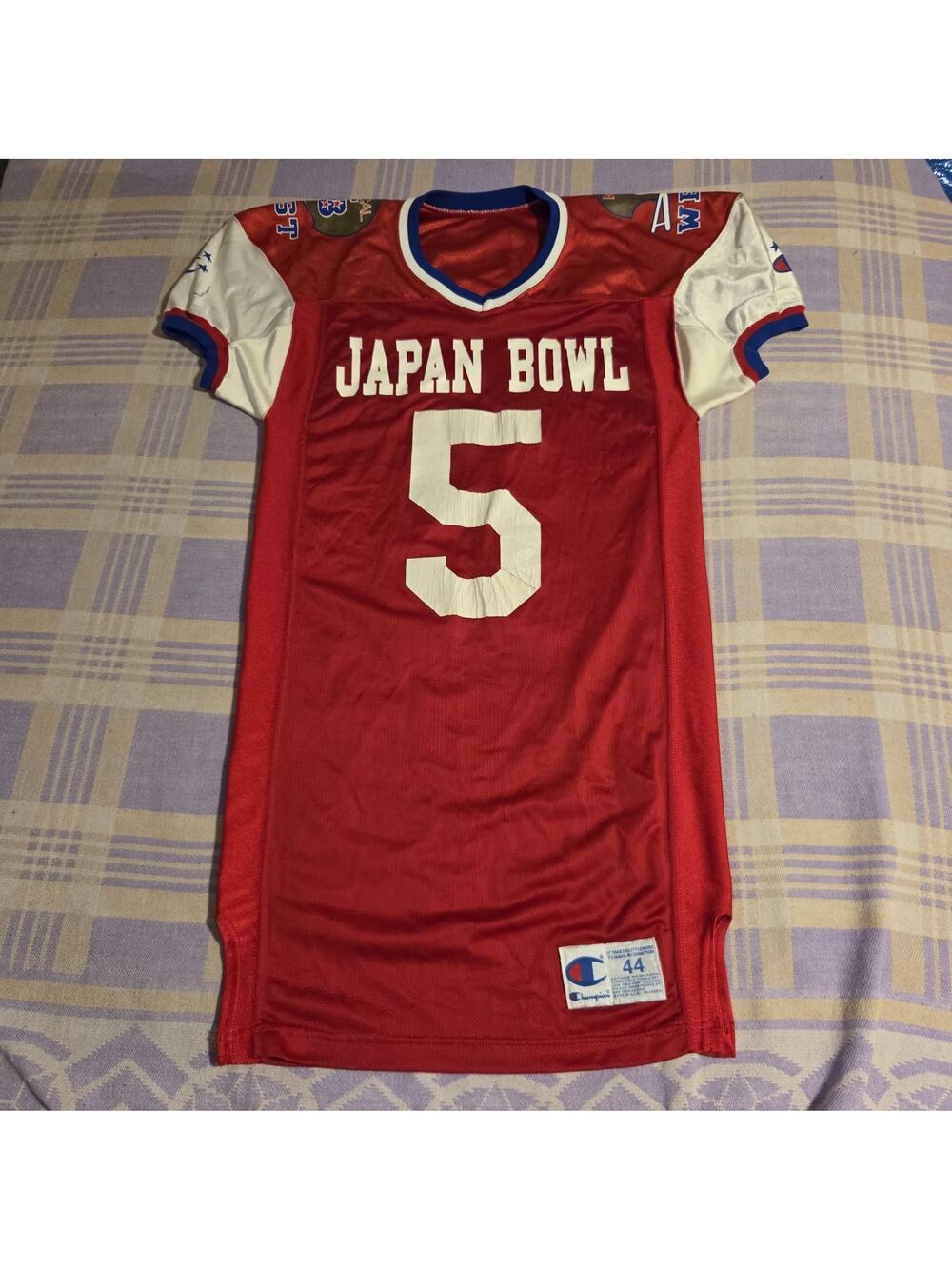 Rare Vtg 90s Champion Japan Bowl West Team Game Jersey Size 44 # 5 Red MYCAL